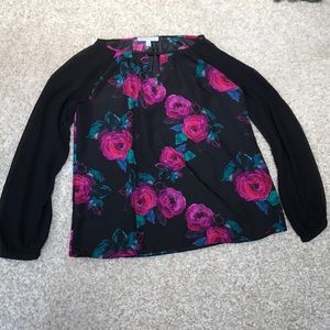 Sheer flower long sleeve blouse